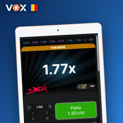 Funcția dual bet în jocul Aviator de la VOX Casino cu două panouri de miză simultane