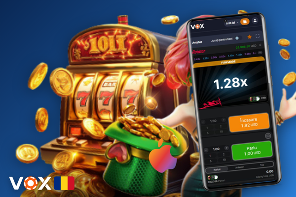 Interfața Aviator pe smartphone la VOX Casino cu panouri de miză duală și buton de cashout portocaliu