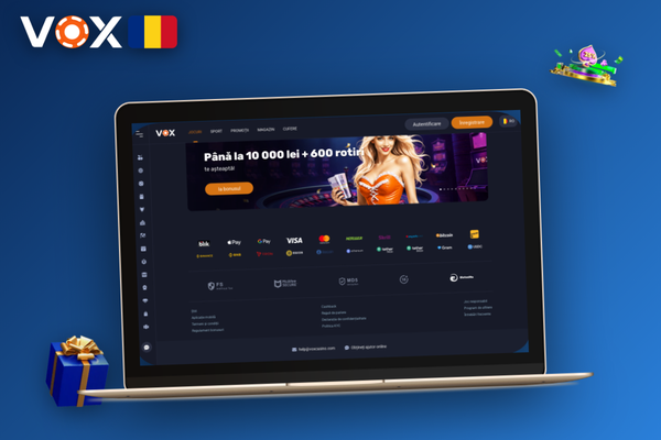 Ecranul de autentificare VOX Casino pe calculator cu câmpuri email și parolă