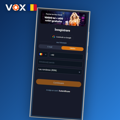 Metodă de înregistrare prin e-mail la VOX Casino, confirmare directă din inbox