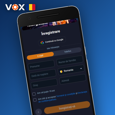 Înregistrare prin telefon la VOX Casino cu cod OTP primit prin SMS pentru activare cont