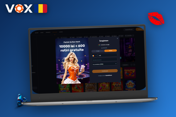 Pagina principală VOX Casino cu sloturi populare și secțiunea live casino pe desktop